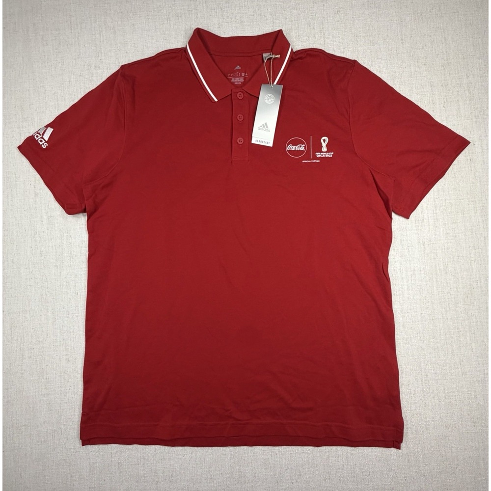 Adidas Polo Shirt L Red FIFA World Cup 2022 Coca Cola NWT Mens